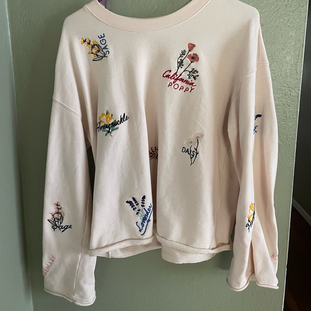Madewell Cream Embroidered Floral Sweatshirt with Red & Yellow Accents